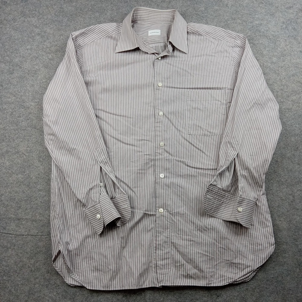 Zegna Shirt Mens 17 43 Ermenegildo Gray‎ Stripe Button Front Dress Long Sleeve